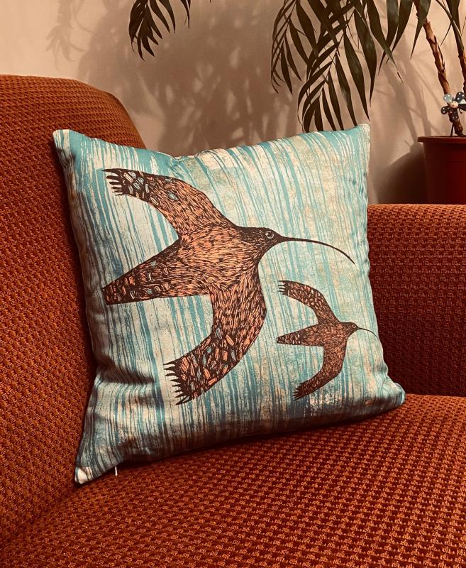 curlew illustration on cushion
